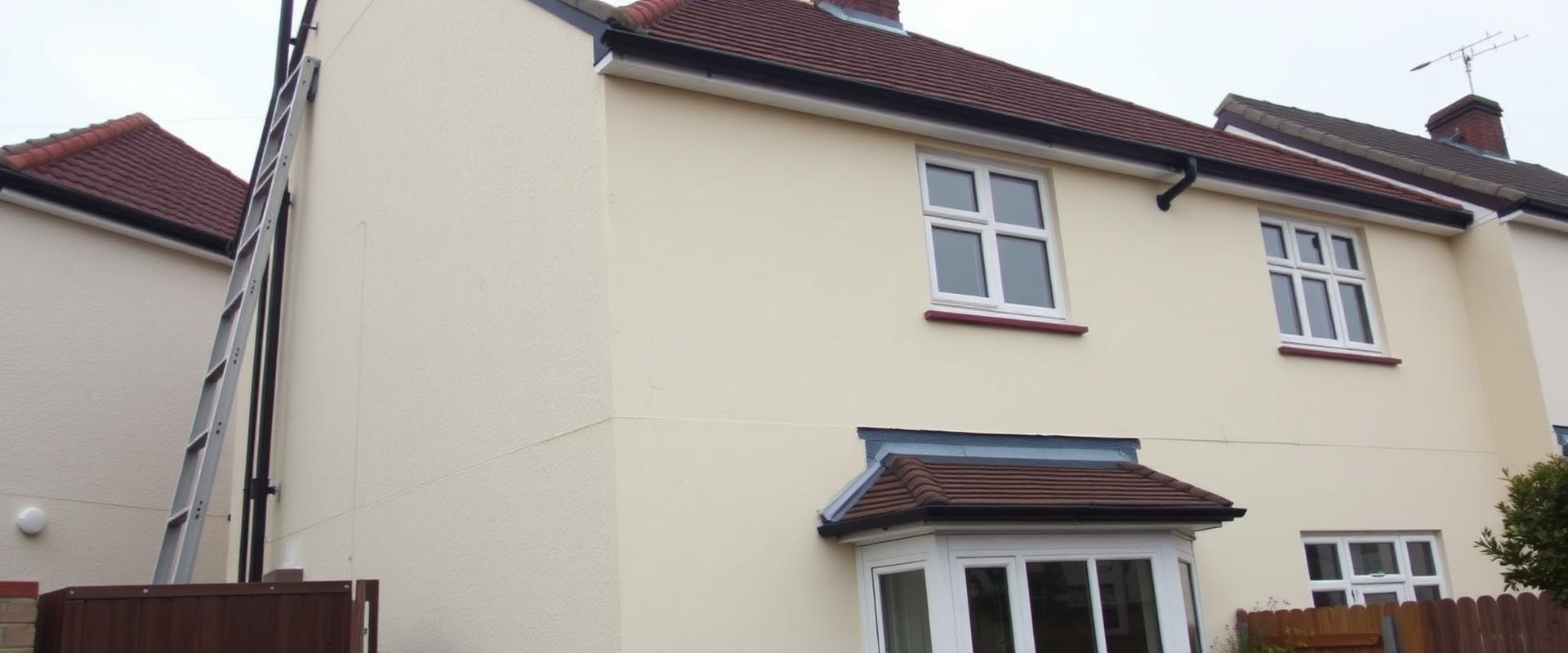 Freshly painted exterior of a semi-detached house with cream masonry paint finish