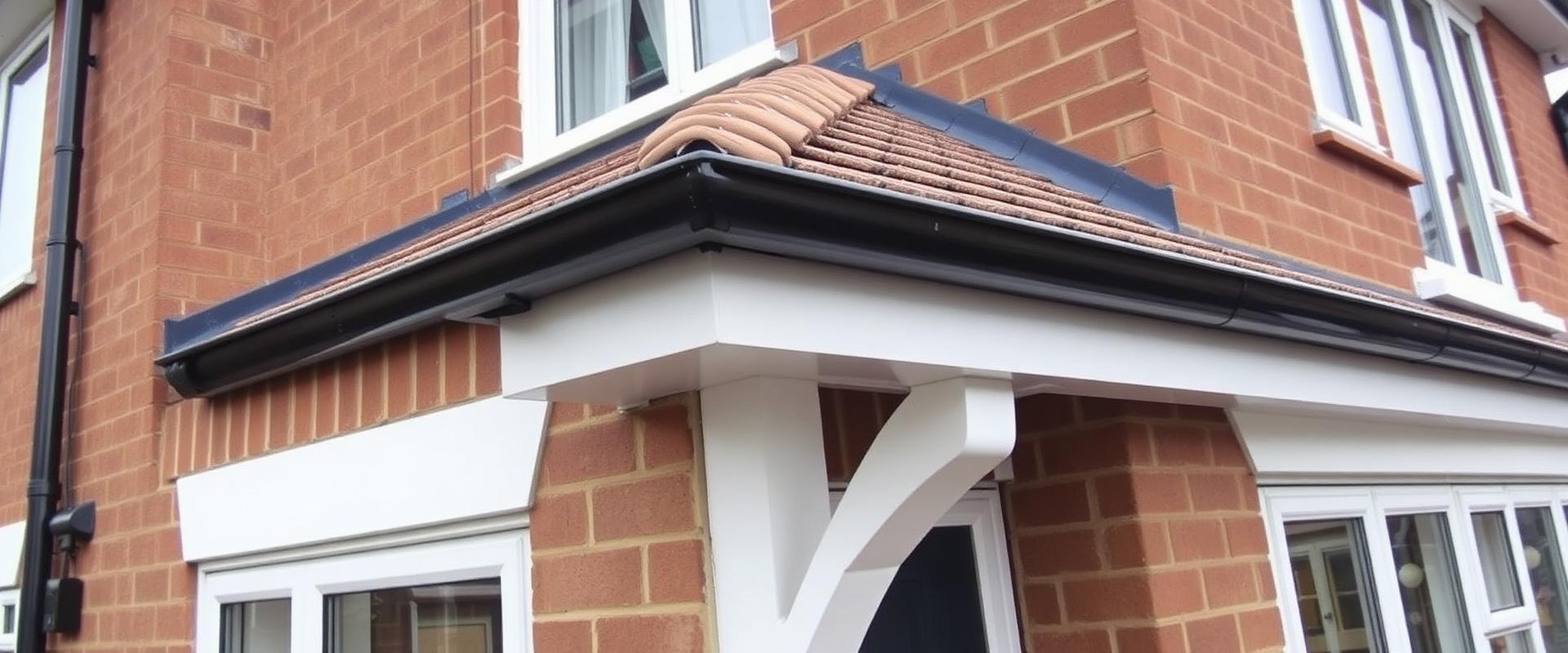 New white uPVC fascia boards and black guttering installed on a brick house